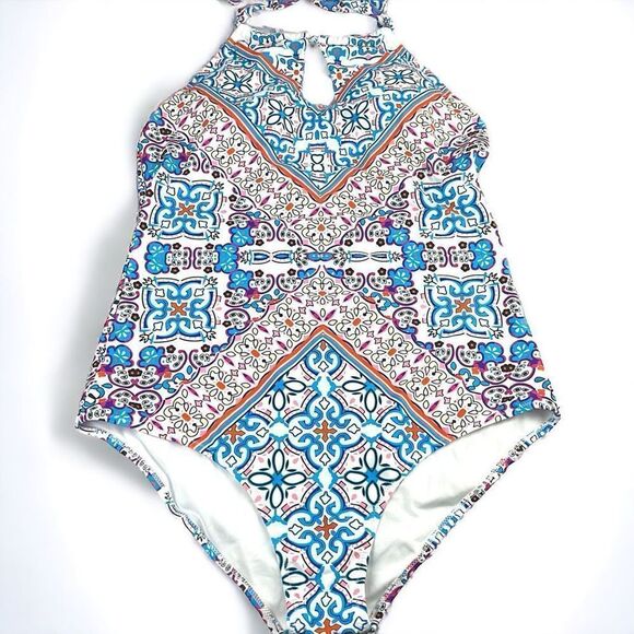 Women's Halter Neck Boho Keyhole One-Piece Swimsuit 2XL - Picture 1 of 11